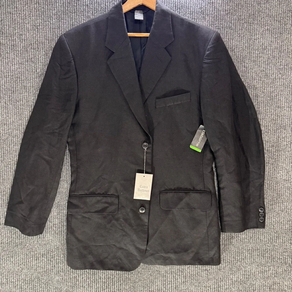 New Vintage Claiborne Linen Blend‎ Blazer Mens 38R Black Italy Woven NWT Rare